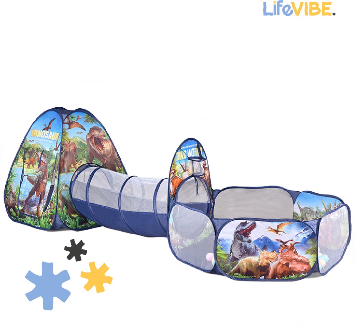 LifeVibe® Speeltent met Tunnel Dinosaurus Thema - Kruiptunnel - Kindertent - Binnen en Buiten - Pop Up Tent - Dino