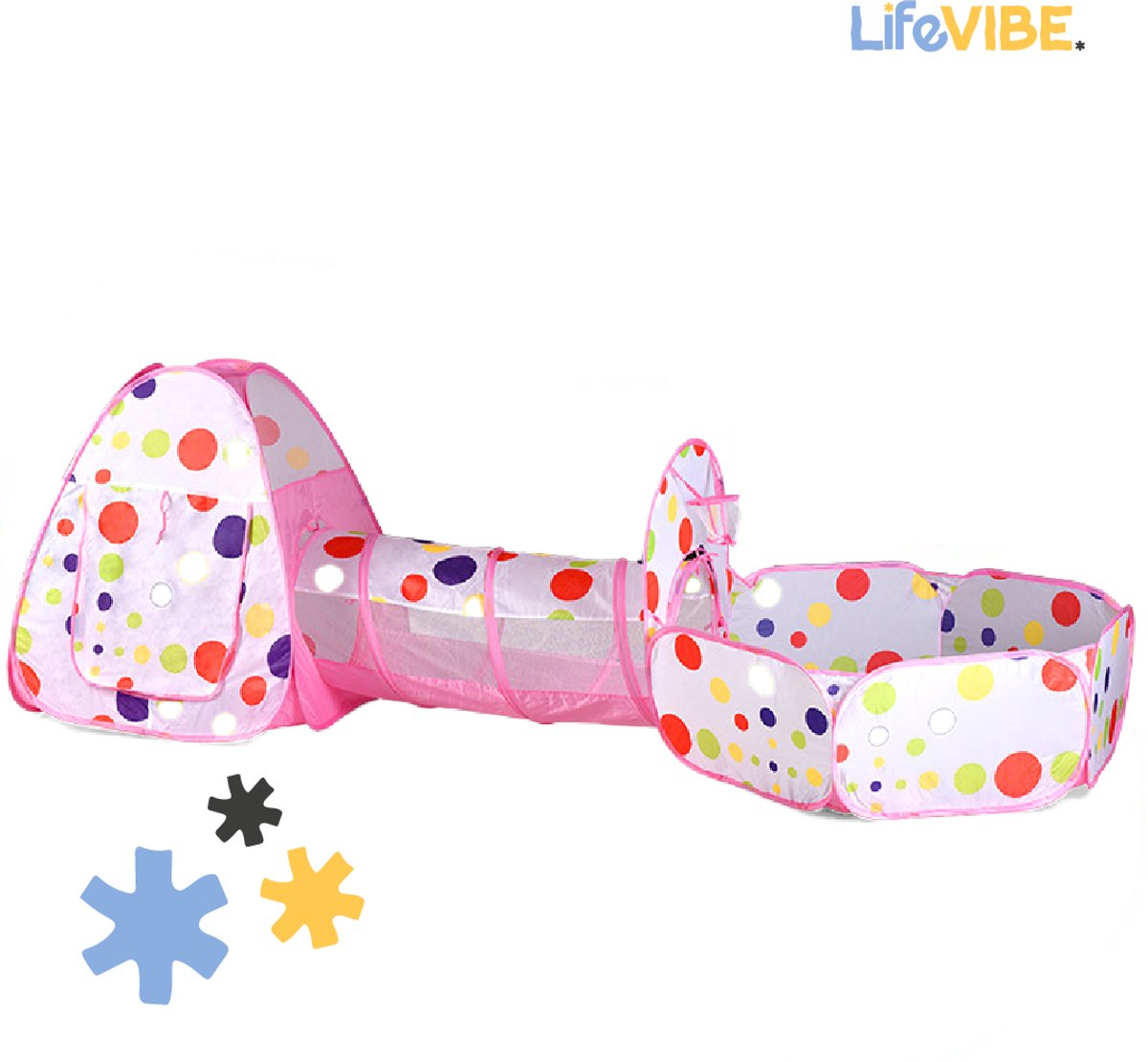 LifeVibe® Speeltent met Tunnel Roze - Kruiptunnel - Kindertent - Binnen en Buiten - Pop Up Tent - Meisjes en Jongens