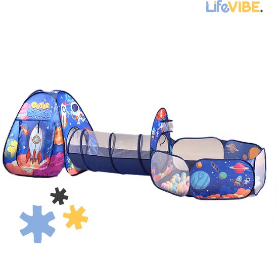 LifeVibe® Speeltent met Tunnel Ruimte Thema - Kruiptunnel - Kindertent - Binnen en Buiten - Pop Up Tent - Astronauten