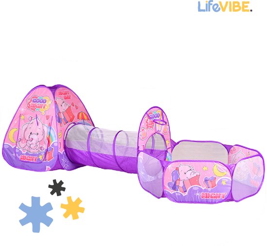 LifeVibe® Speeltent met Tunnel Prinses Thema - Kruiptunnel - Kindertent - Binnen en Buiten - Pop Up Tent