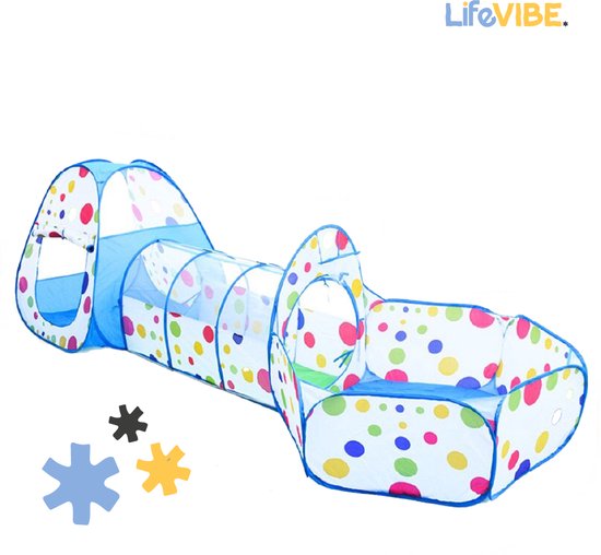 LifeVibe® Speeltent met Tunnel Blauw - Kruiptunnel - Kindertent - Binnen en Buiten - Pop Up Tent
