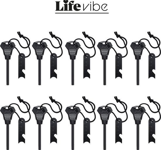 LifeVibe© Vuurstarter 10 stuks - Vuursteen Strijker - Firesteel - Firestarter Survival - Magnesium Stick