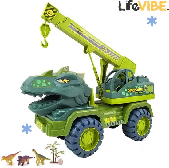 LifeVibe© Dinosaurus Speelgoed Hijskraan voor Kinderen - Dino Truck - Buitenspeelgoed - Inclusief Attributen
