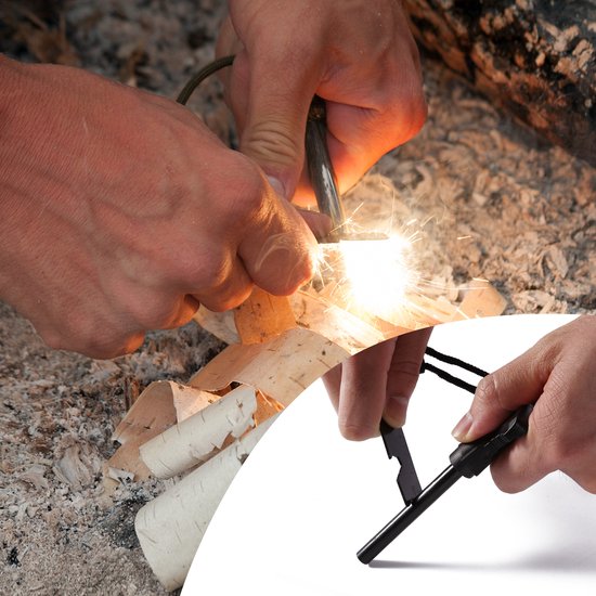 Vuursteen en strijker - Magnesiumstaaf - Met handvat - Vuurstarter - klaar voor gebruik als het nat is - Magnesiumstaaf - Zwart