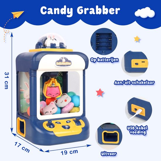 LifeVibe© Candy Grabber Blauw – Snoepmachine met Geluid – Snoepautomaat - Grijpmachine Inclusief