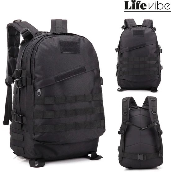 LifeVibe® Tactical Leger Rugzak 40L - Backpack Zwart - Waterdichte Outdoor Rugzak - Kamperen