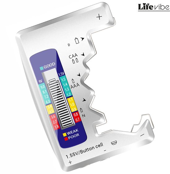 LifeVibe® Universele Batterijtester Zilver - Accu Indicator Voor Batterijen - Test Alle Batterijen