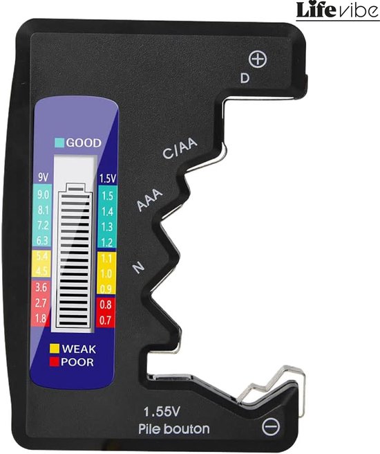 LifeVibe® Universele Batterijtester Zwart - Accu Indicator Voor Batterijen - Test Alle Batterijen