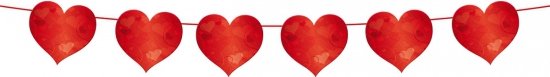 Folat Slinger rode hartjes - 2x - 6 meter - Valentijn decoratie - bruiloft versiering - Valentijnsdag / trouwerij - hartjesslinger